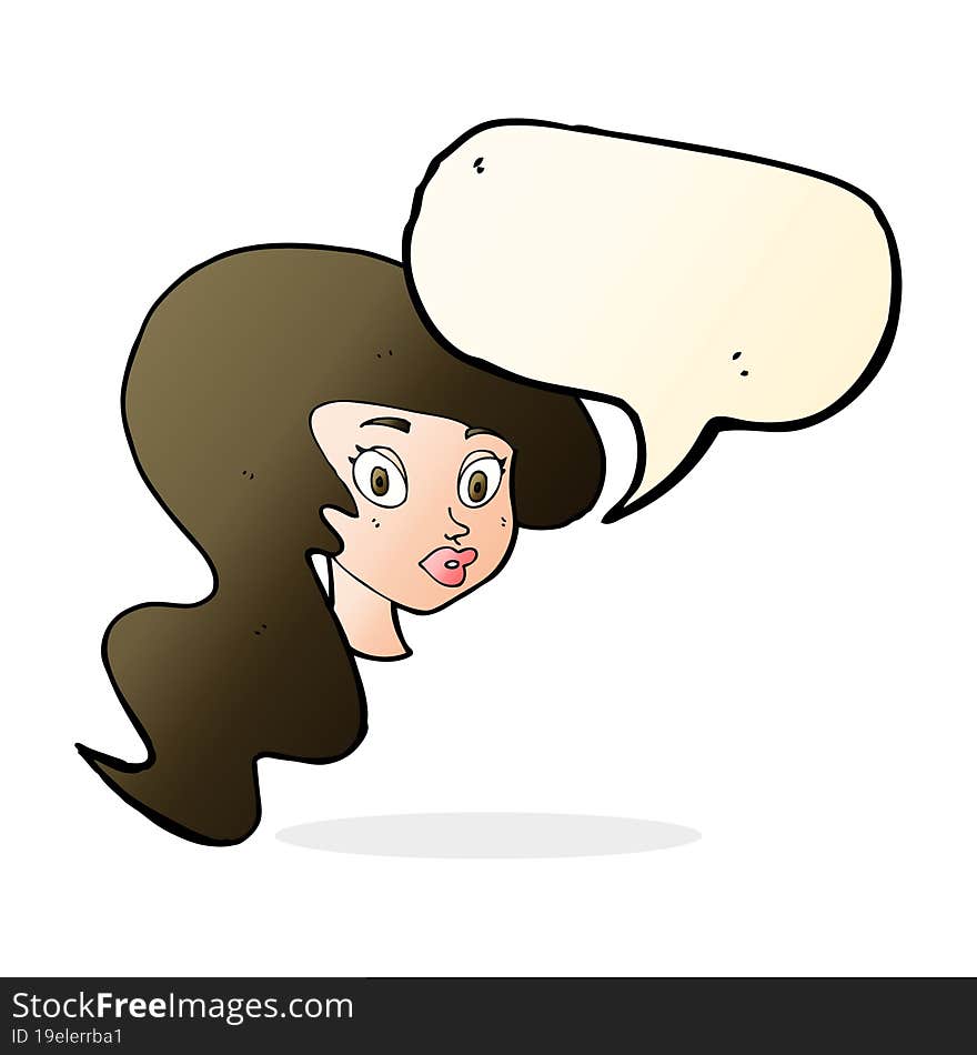 cartoon pretty female face with speech bubble