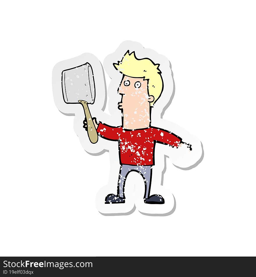 retro distressed sticker of a cartoon man cooking