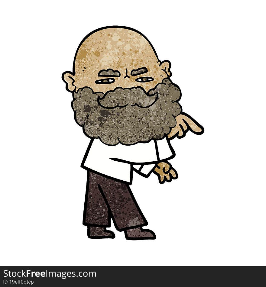 cartoon man with beard frowning and pointing. cartoon man with beard frowning and pointing