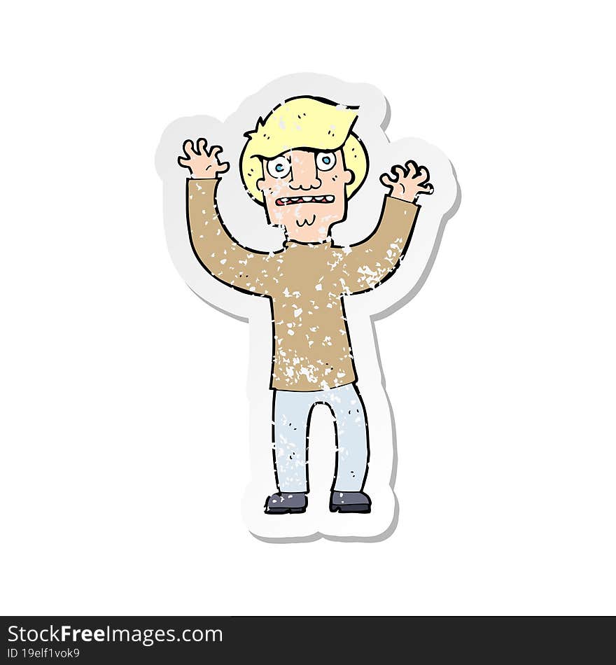 retro distressed sticker of a cartoon terrified man