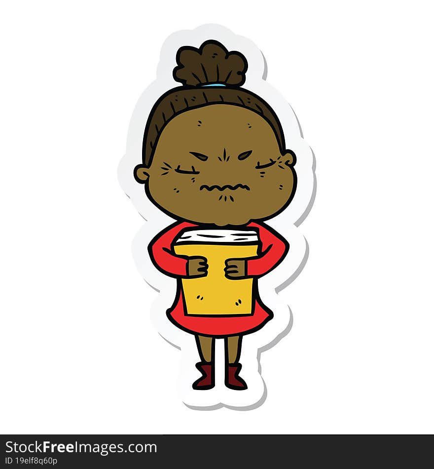 Sticker Of A Cartoon Annoyed Old Lady