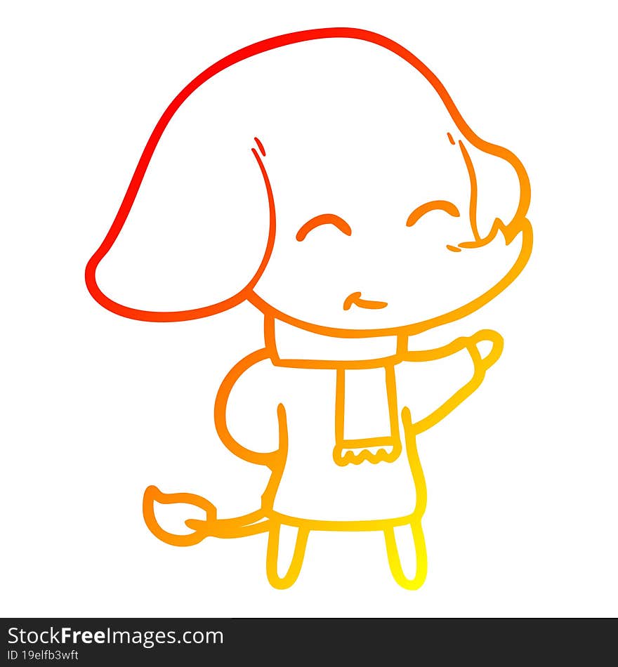 warm gradient line drawing cute cartoon elephant in winter clothes