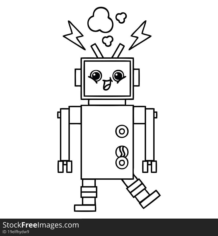 Line Drawing Cartoon Robot