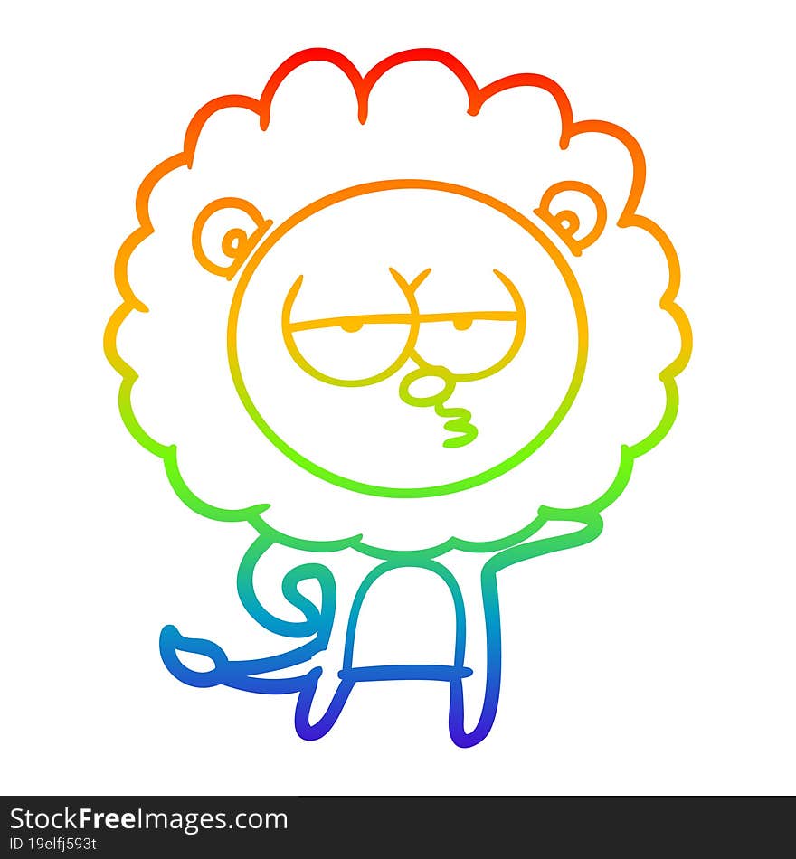 rainbow gradient line drawing cartoon bored lion