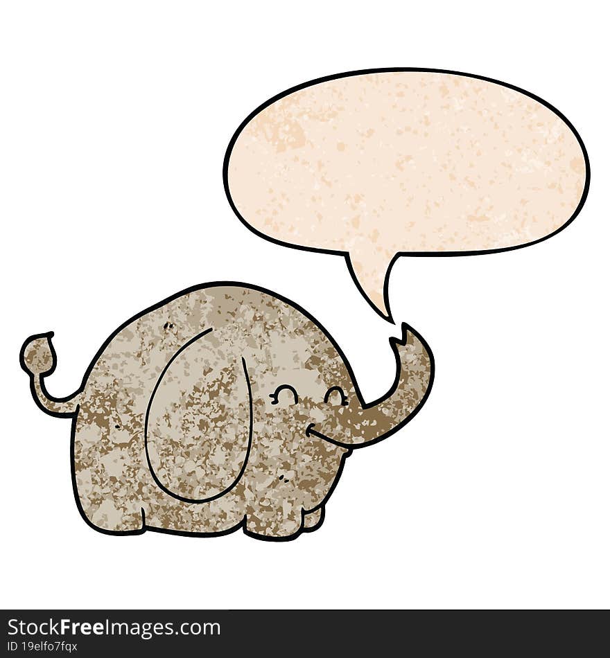 cartoon elephant and speech bubble in retro texture style