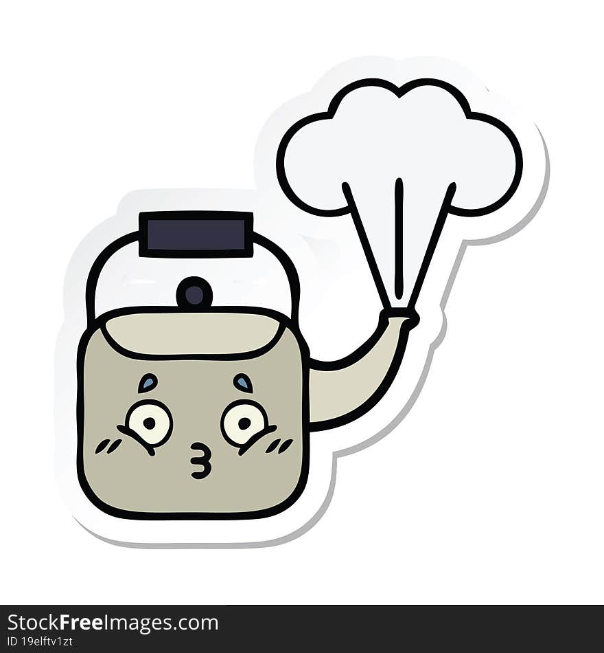 Sticker Of A Cute Cartoon Steaming Kettle