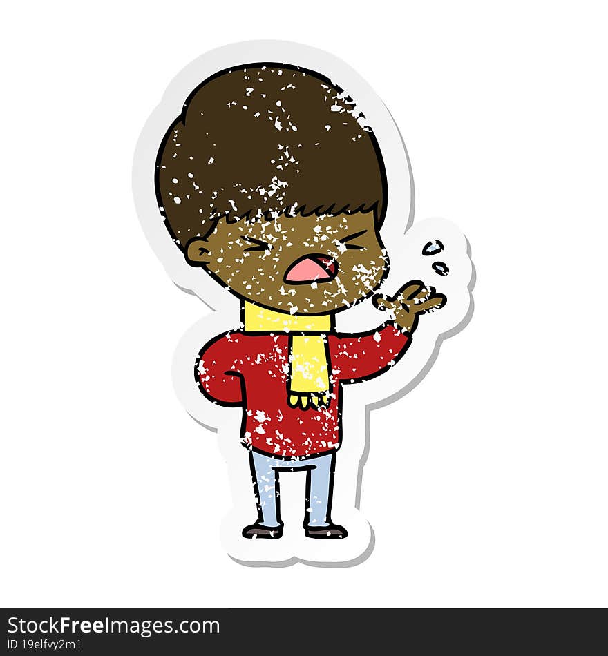 distressed sticker of a cartoon stressed man