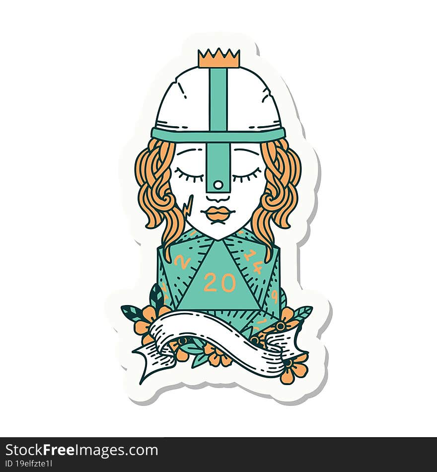 human fighter with natural twenty dice roll sticker