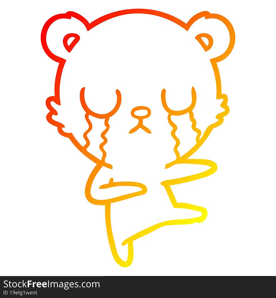 warm gradient line drawing crying polar bear cartoon