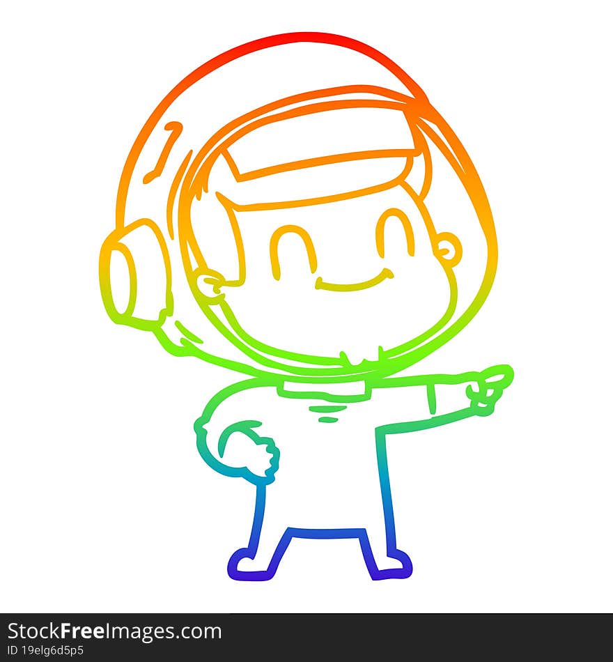 rainbow gradient line drawing happy cartoon astronaut man