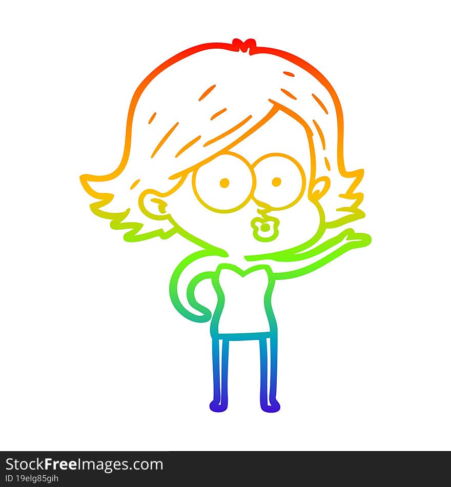 rainbow gradient line drawing cartoon girl pouting