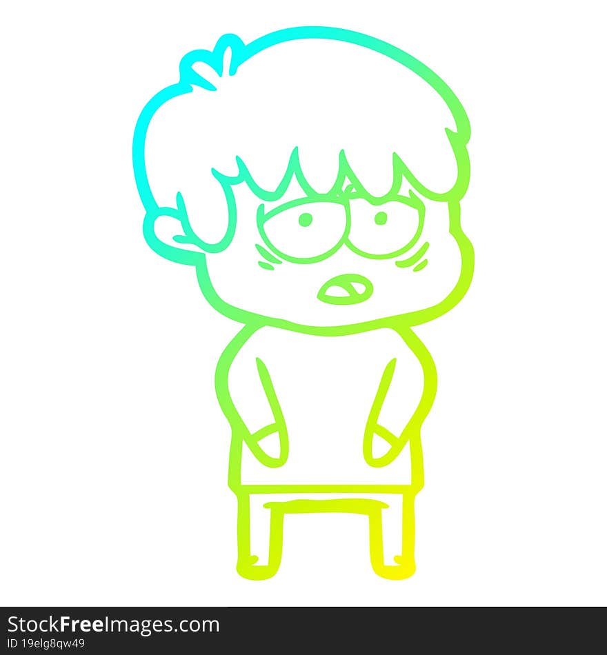 cold gradient line drawing cartoon exhausted boy