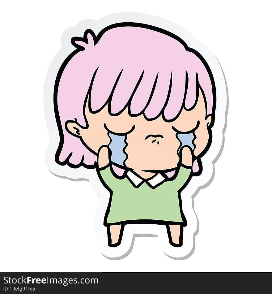 sticker of a cartoon woman crying