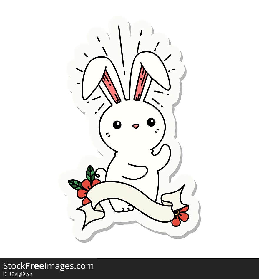 sticker of a tattoo style cute bunny