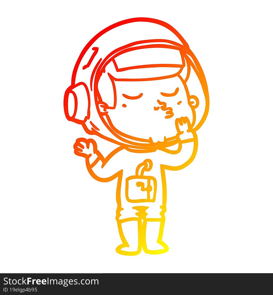 Warm Gradient Line Drawing Cartoon Confident Astronaut