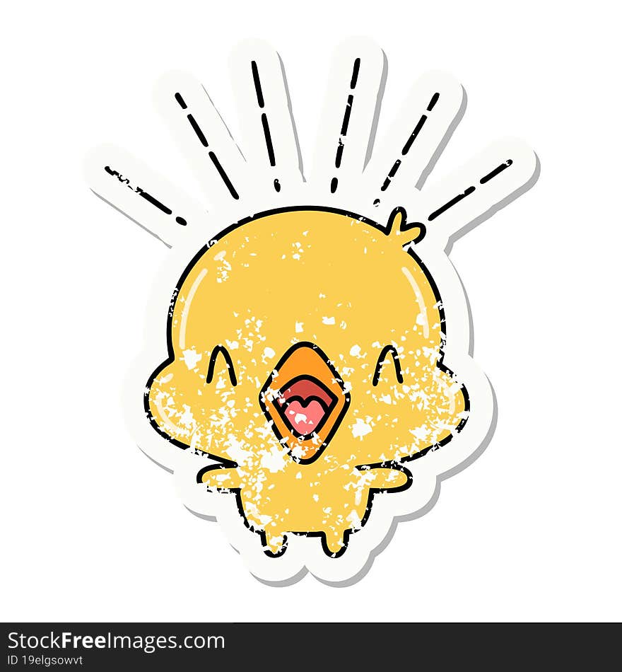 Grunge Sticker Of Tattoo Style Singing Chick