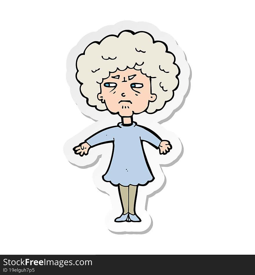 Sticker Of A Cartoon Bitter Old Woman