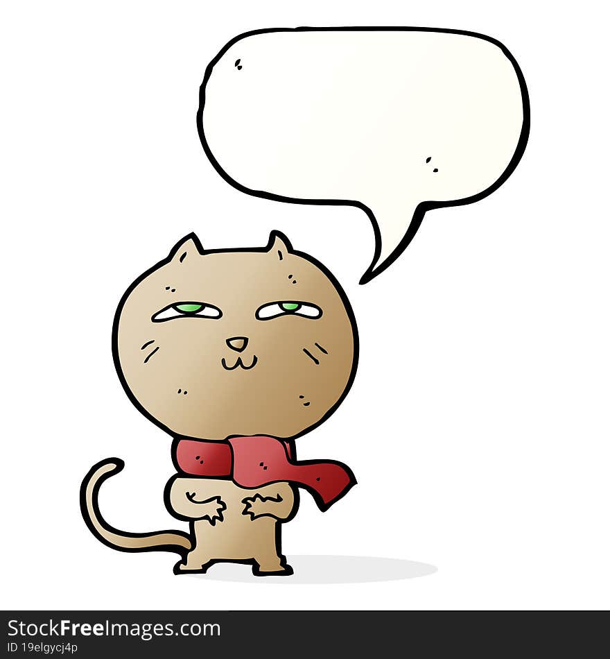 cartoon funny cat wearing scarf with speech bubble