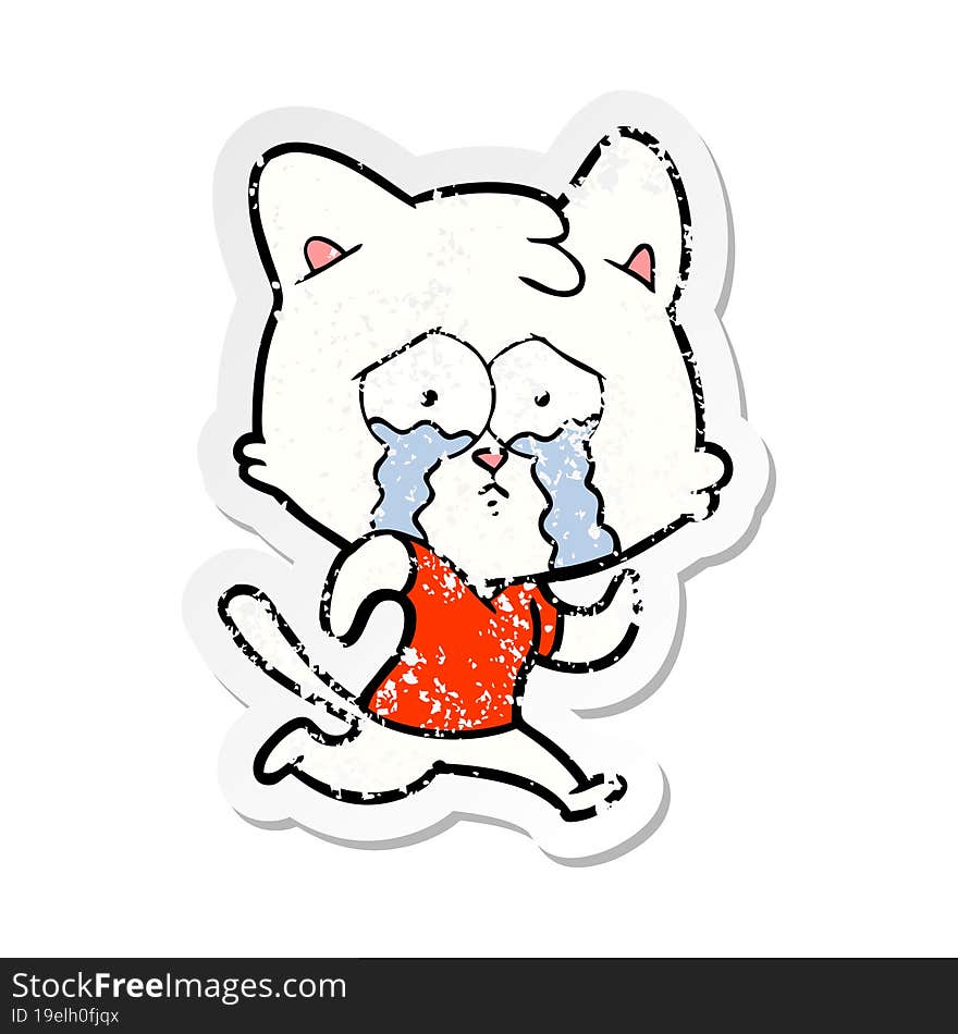 distressed sticker of a crying cartoon cat