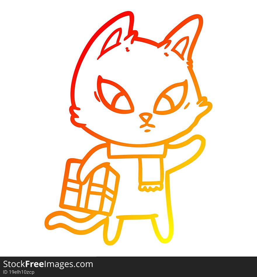 Warm Gradient Line Drawing Confused Cartoon Cat