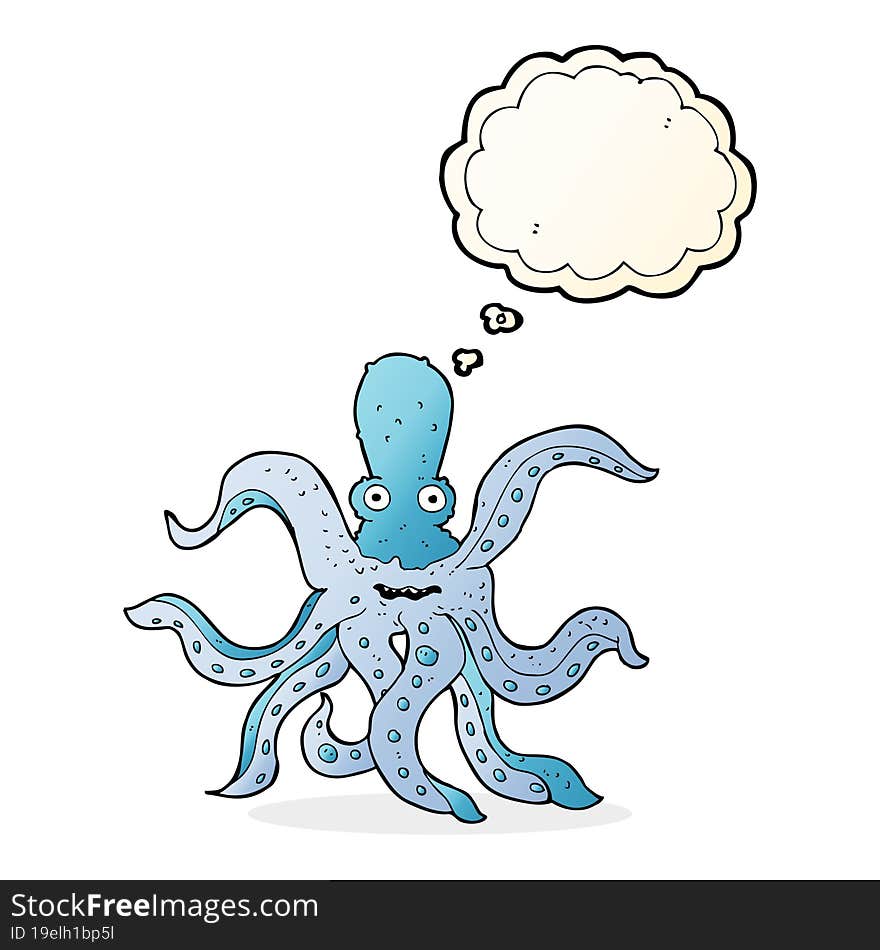 cartoon giant octopus with thought bubble