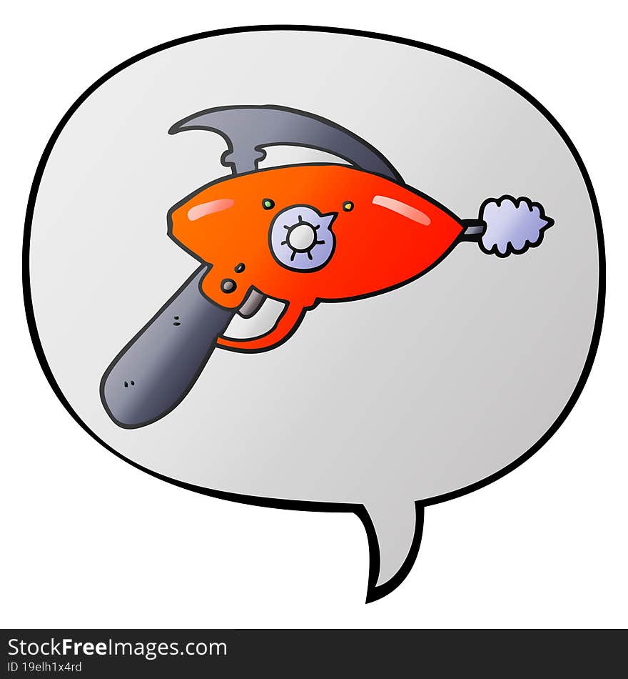 cartoon ray gun and speech bubble in smooth gradient style