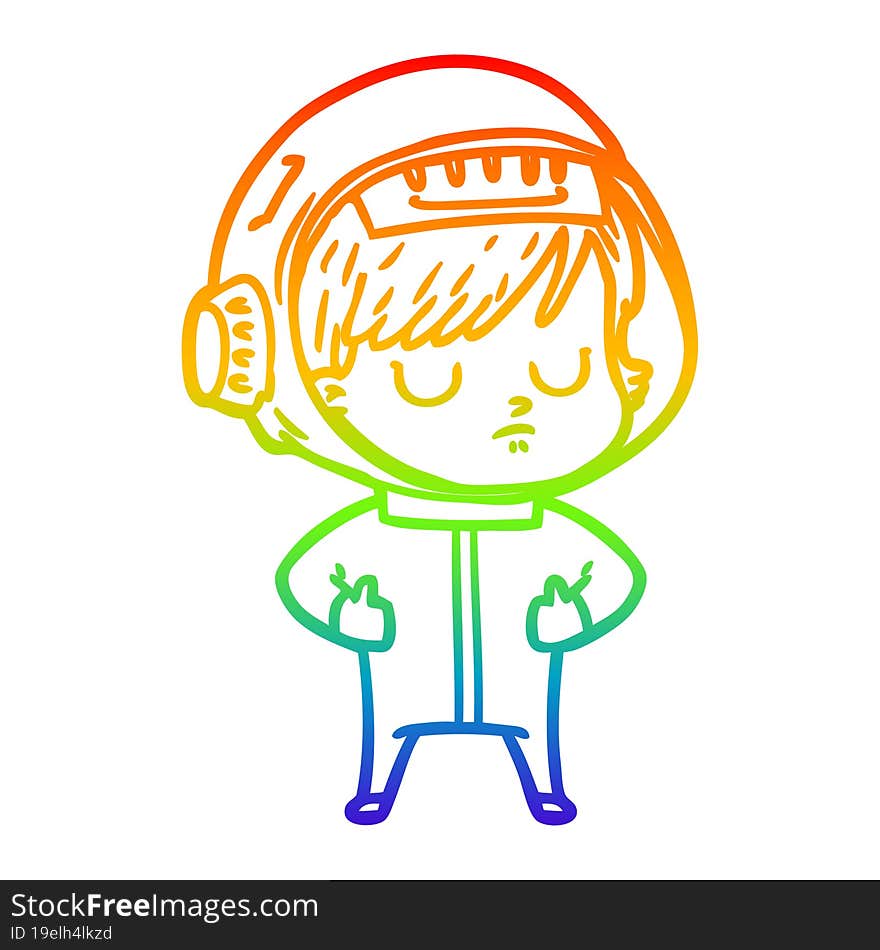 rainbow gradient line drawing of a cartoon astronaut woman