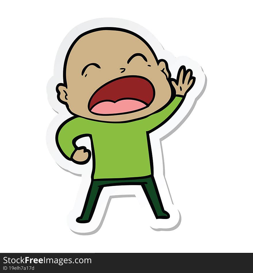 Sticker Of A Cartoon Shouting Bald Man