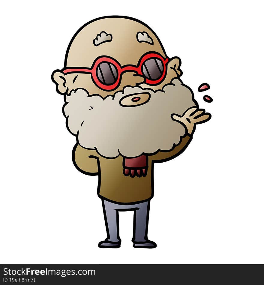 cartoon curious man with beard and sunglasses. cartoon curious man with beard and sunglasses