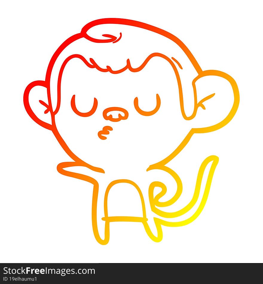 warm gradient line drawing of a cartoon monkey