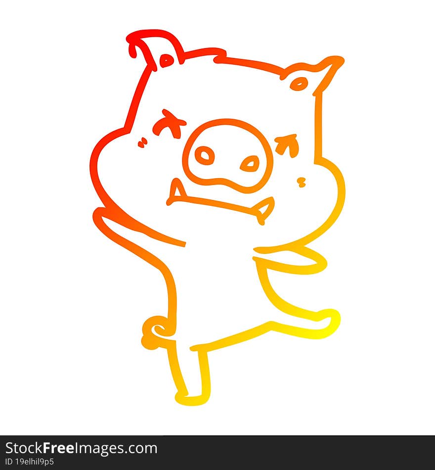 Warm Gradient Line Drawing Angry Cartoon Pig