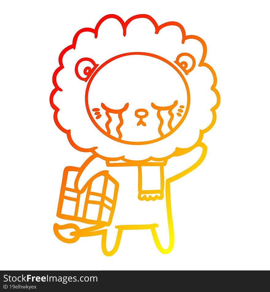 warm gradient line drawing crying cartoon lion