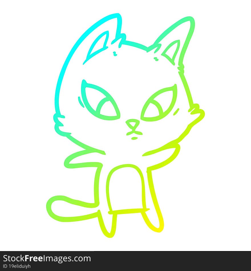 Cold Gradient Line Drawing Confused Cartoon Cat