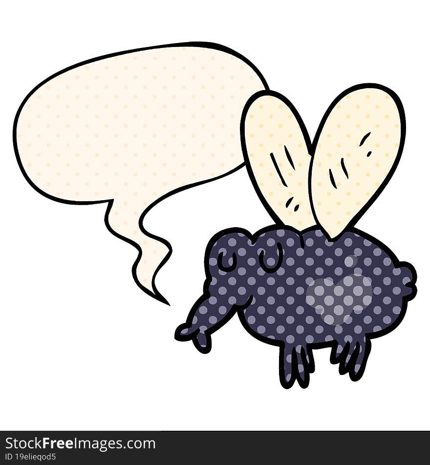 cartoon fly and speech bubble in comic book style