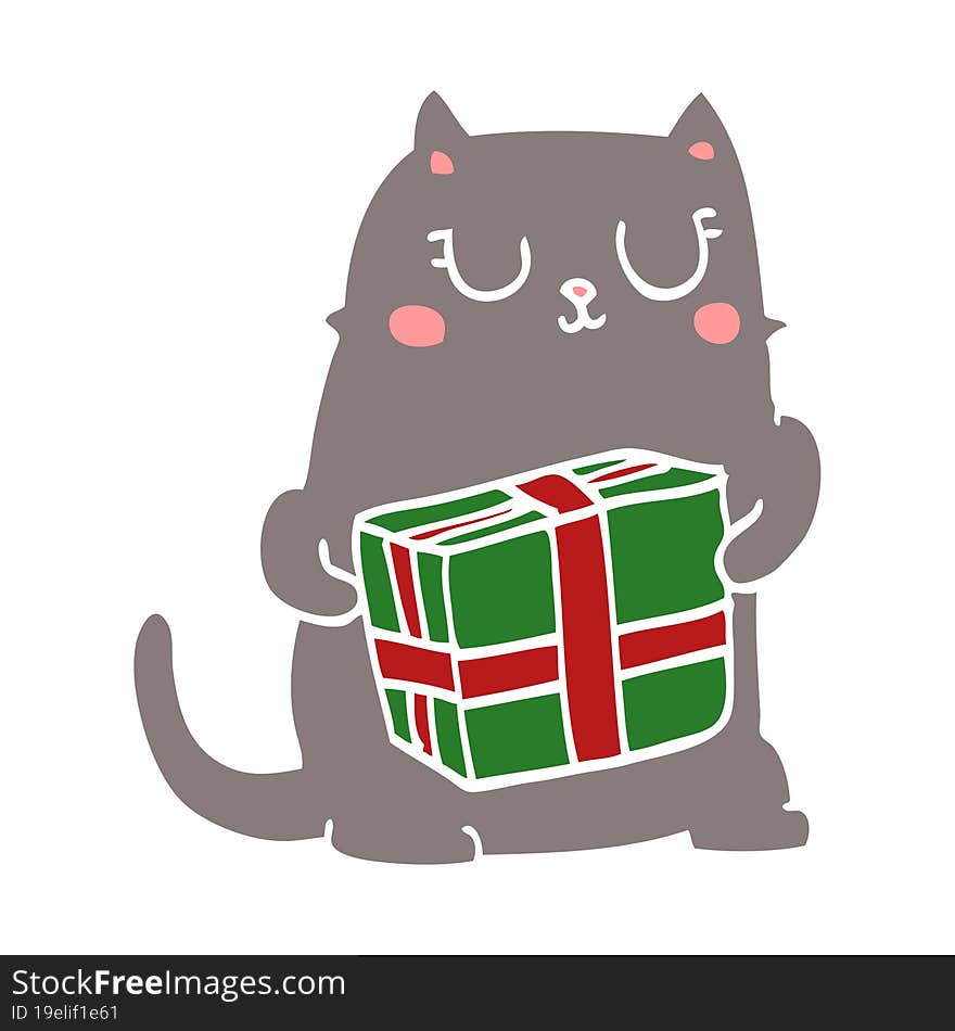 flat color style cartoon christmas cat