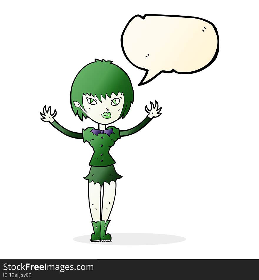 cartoon vampire girl with speech bubble