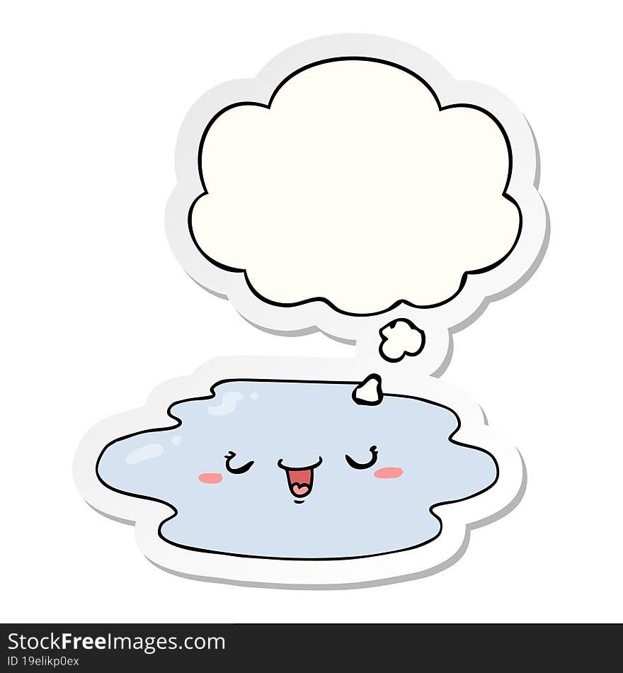 Cartoon Puddle With Face And Thought Bubble As A Printed Sticker