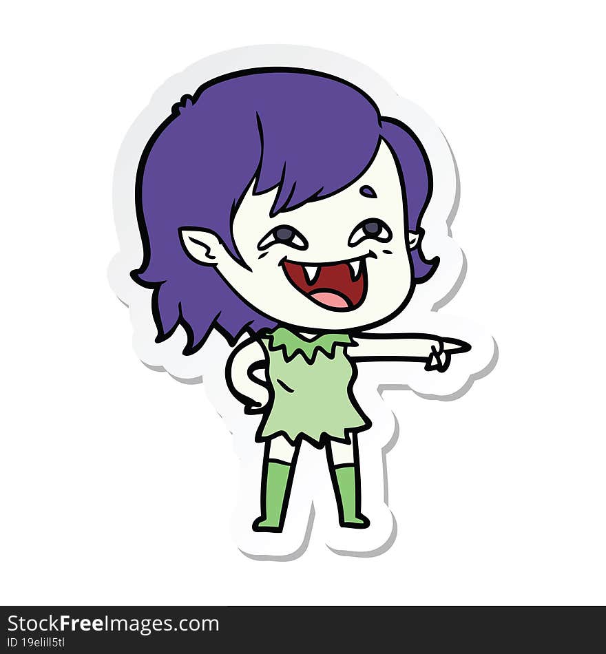 sticker of a cartoon laughing vampire girl