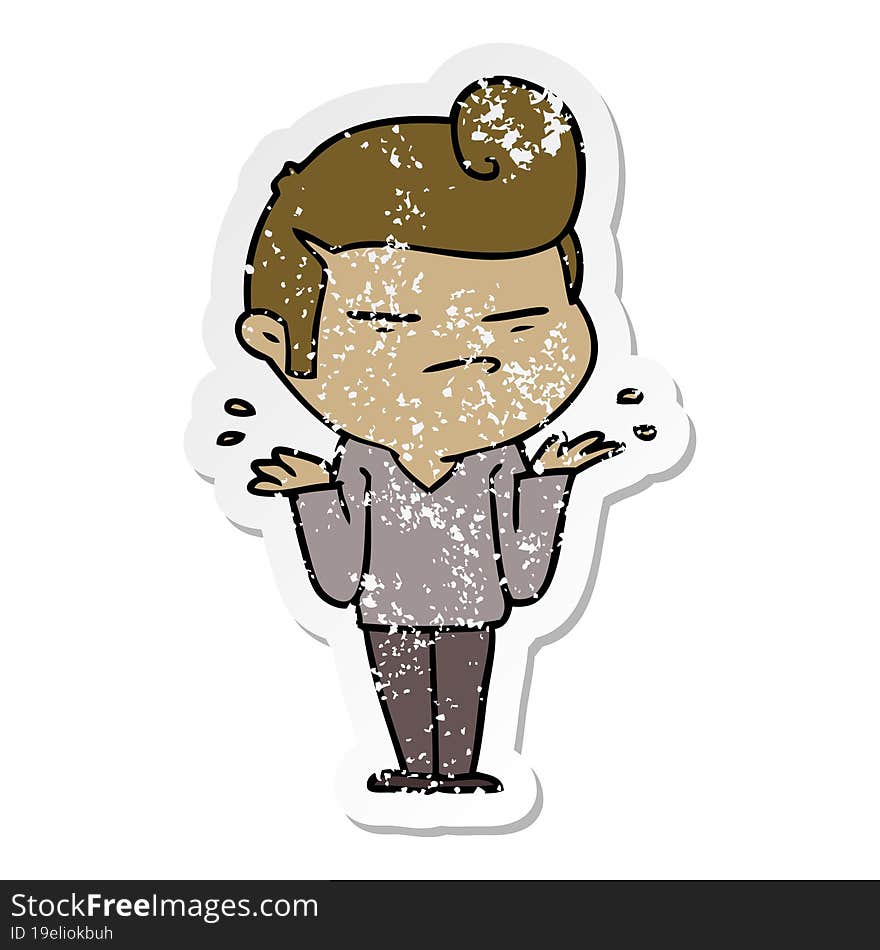 distressed sticker of a cartoon cool guy with fashion hair cut