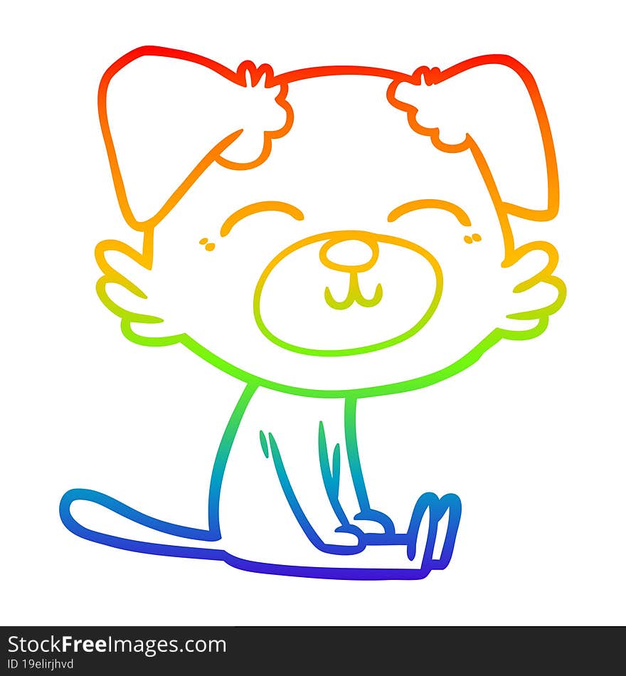 Rainbow Gradient Line Drawing Cartoon Dog