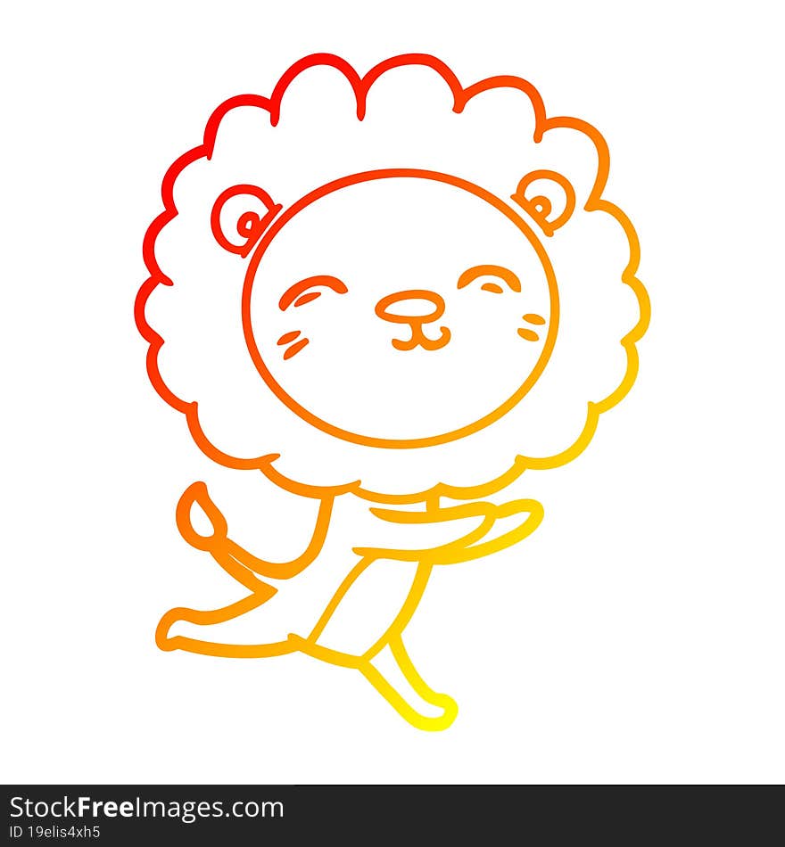 Warm Gradient Line Drawing Cartoon Running Lion