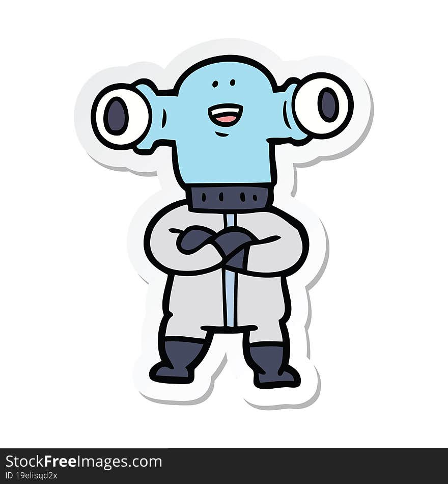 sticker of a friendly cartoon alien