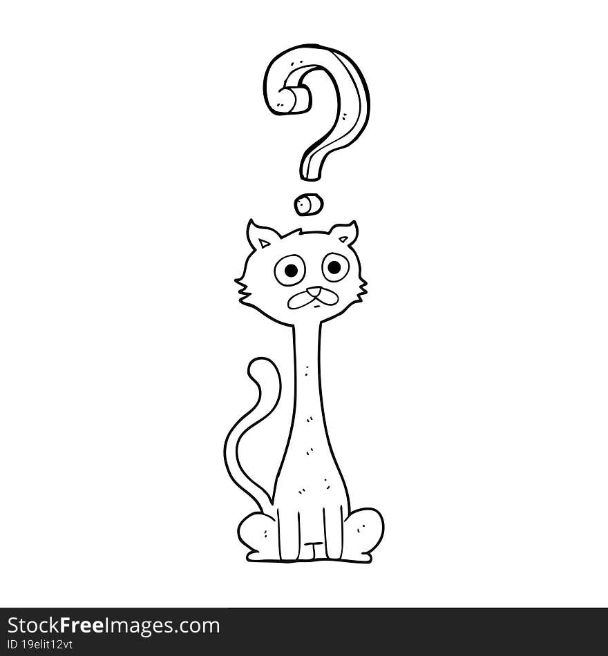 black and white cartoon curious cat