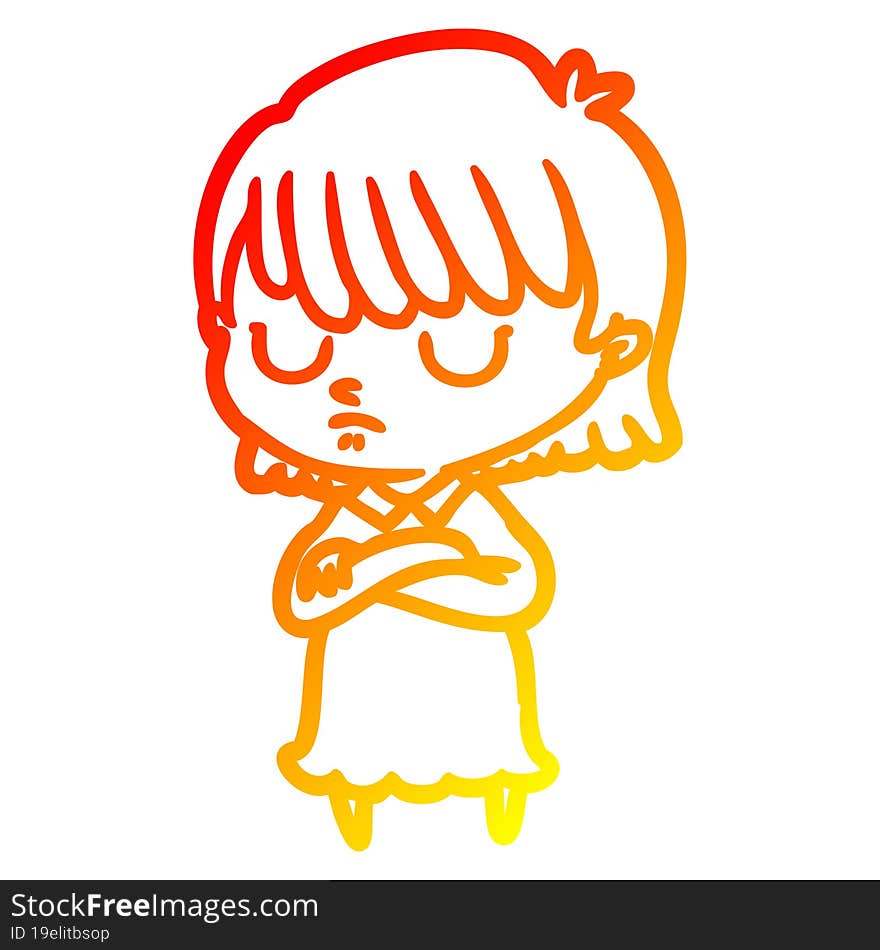 warm gradient line drawing of a cartoon woman