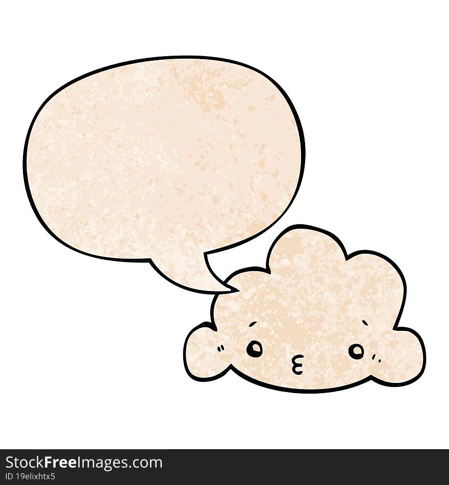 cute cartoon cloud and speech bubble in retro texture style