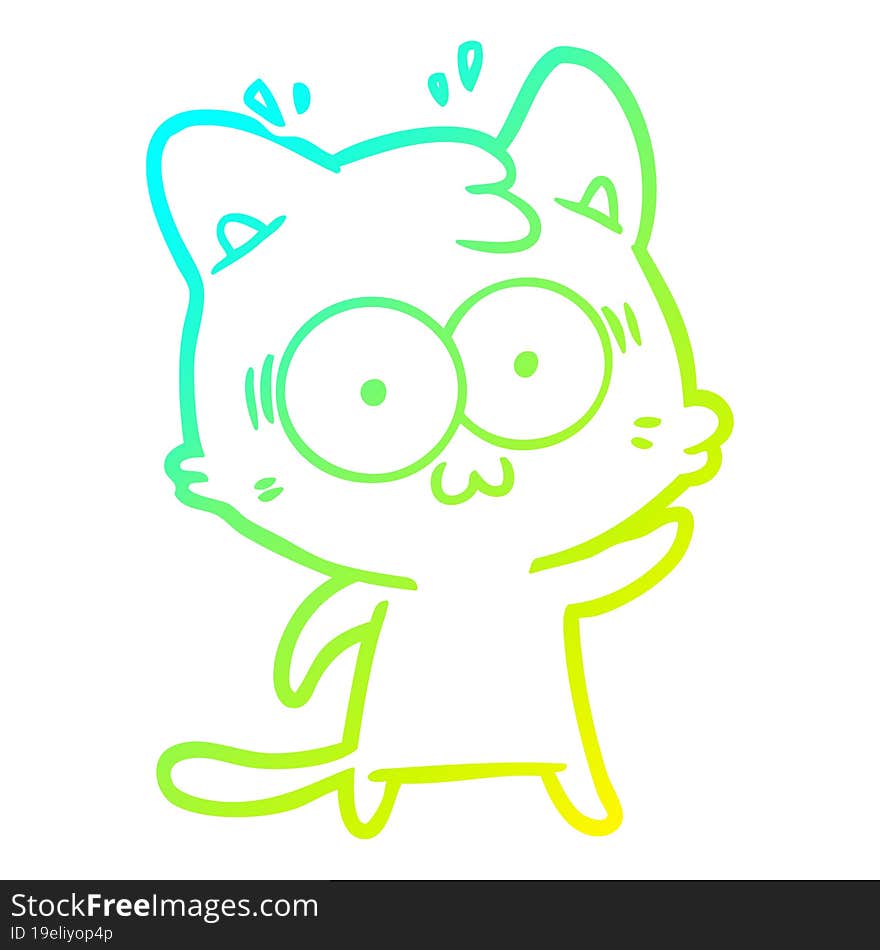 cold gradient line drawing cartoon surprised cat