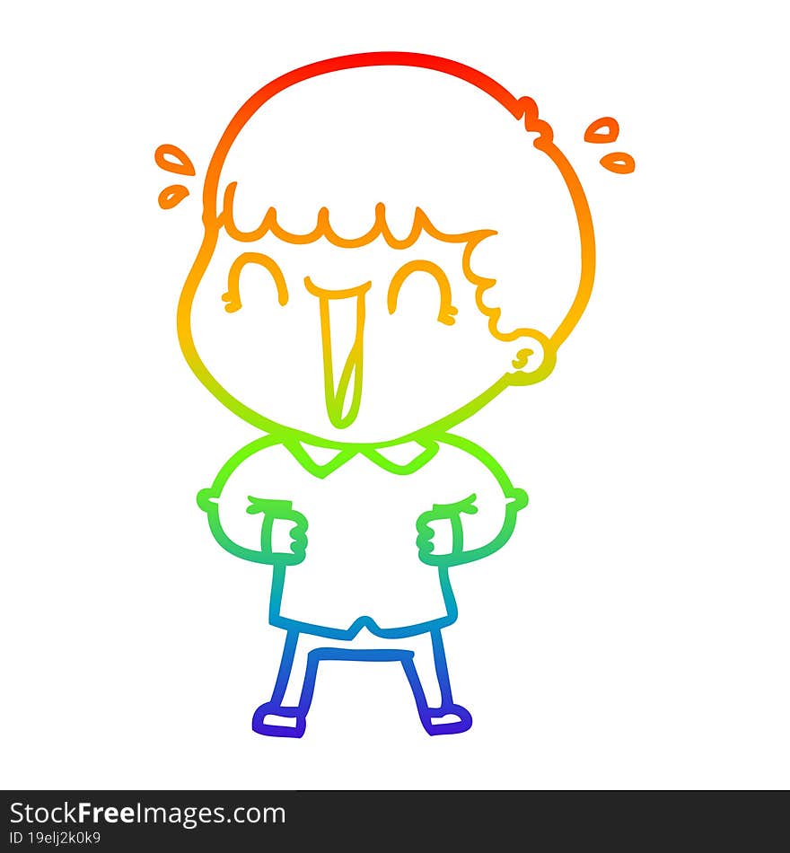 Rainbow Gradient Line Drawing Laughing Cartoon Man