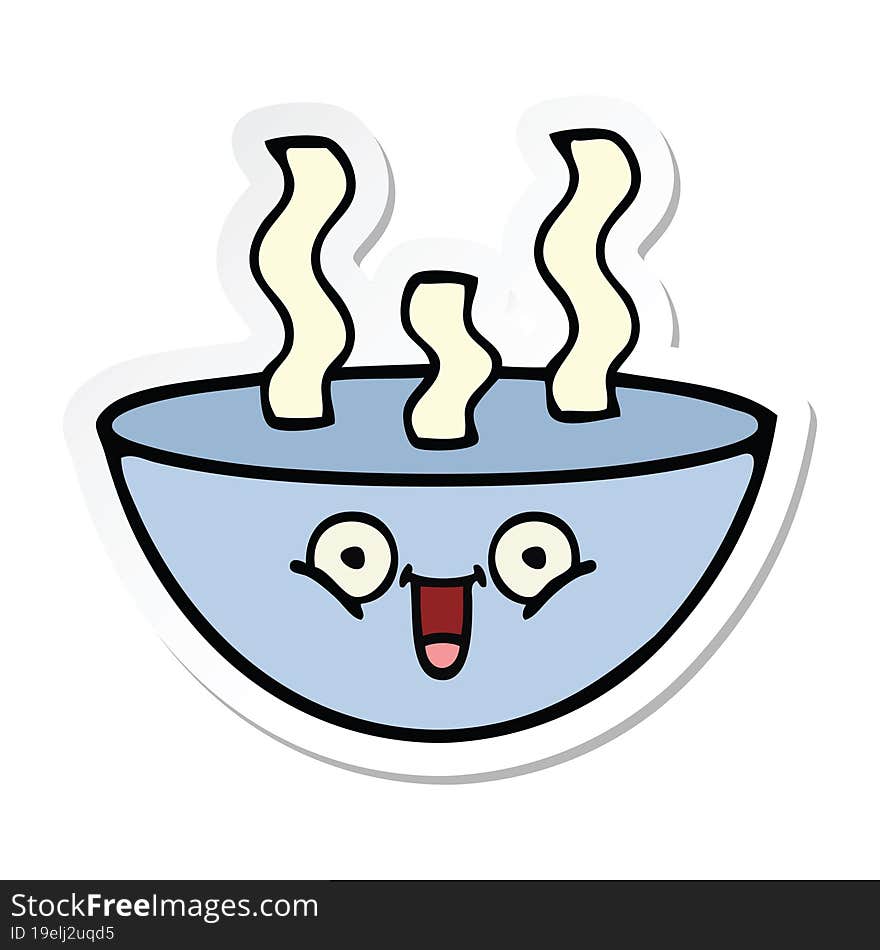 sticker of a cute cartoon bowl of hot soup