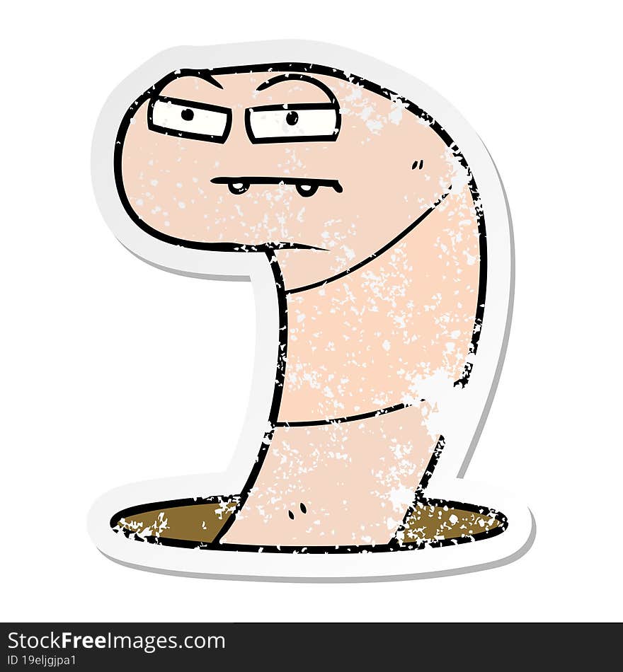 Distressed Sticker Of A Cartoon Worm