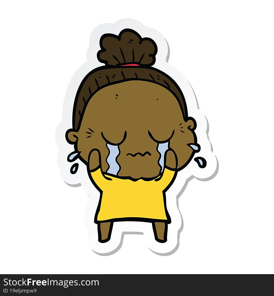 sticker of a cartoon crying old lady